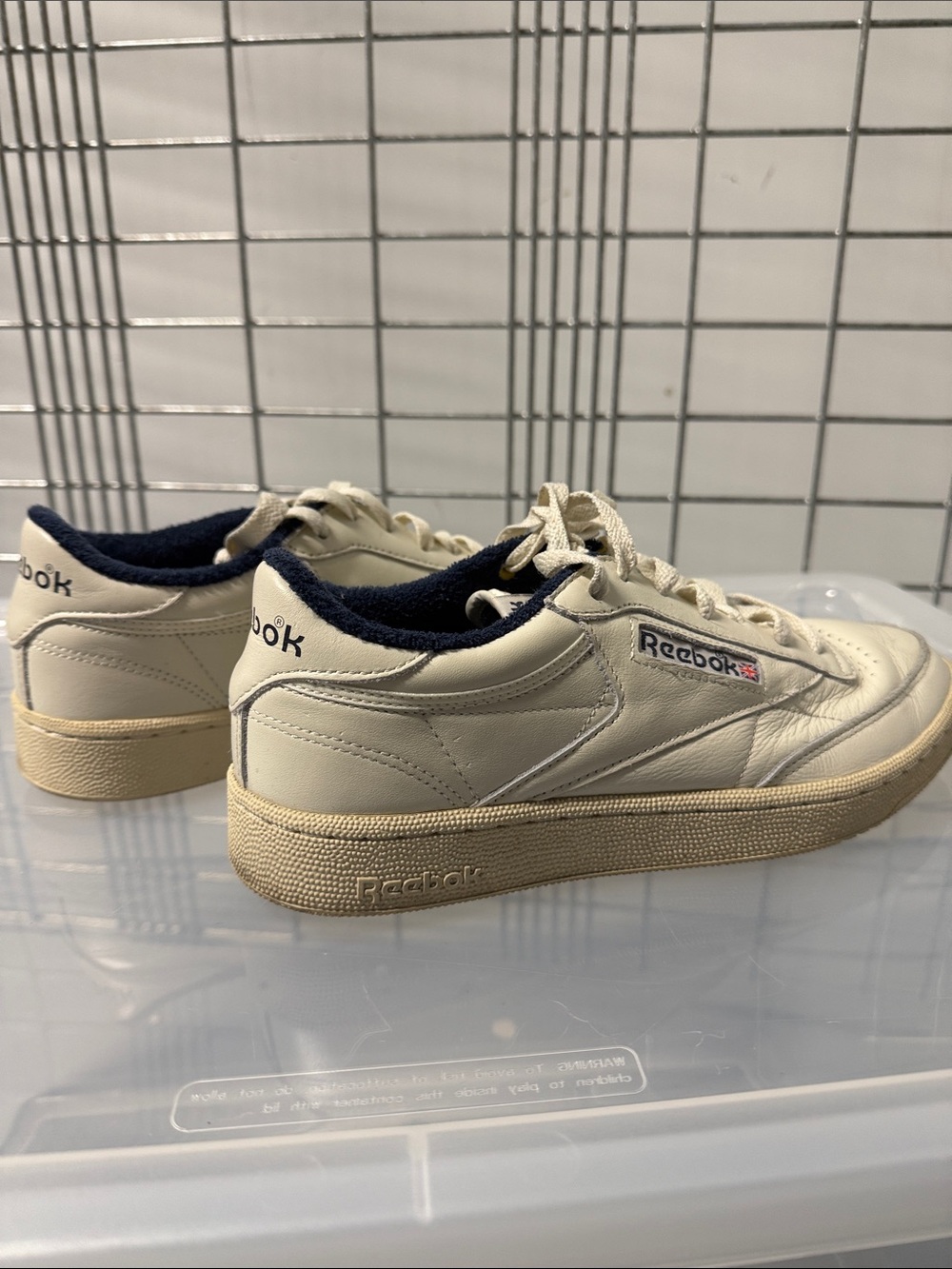 Reebok Men's Cream Leather Sneakers with Navy Collar